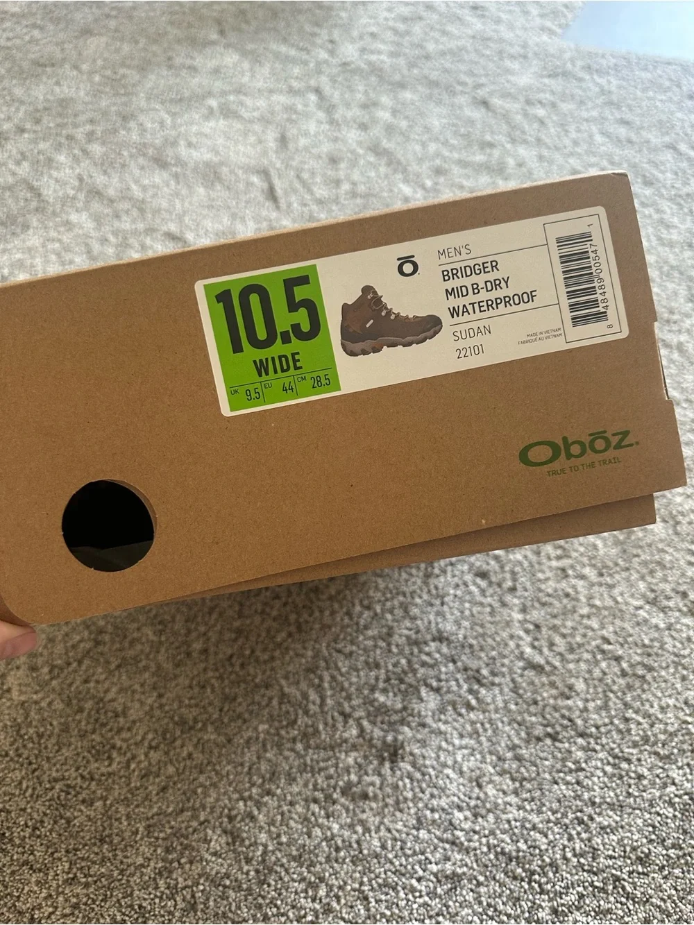 OBOZ New In Box Men's “Bridger Mid”Waterproof Hiking Boots Sz. 10.5 Wide